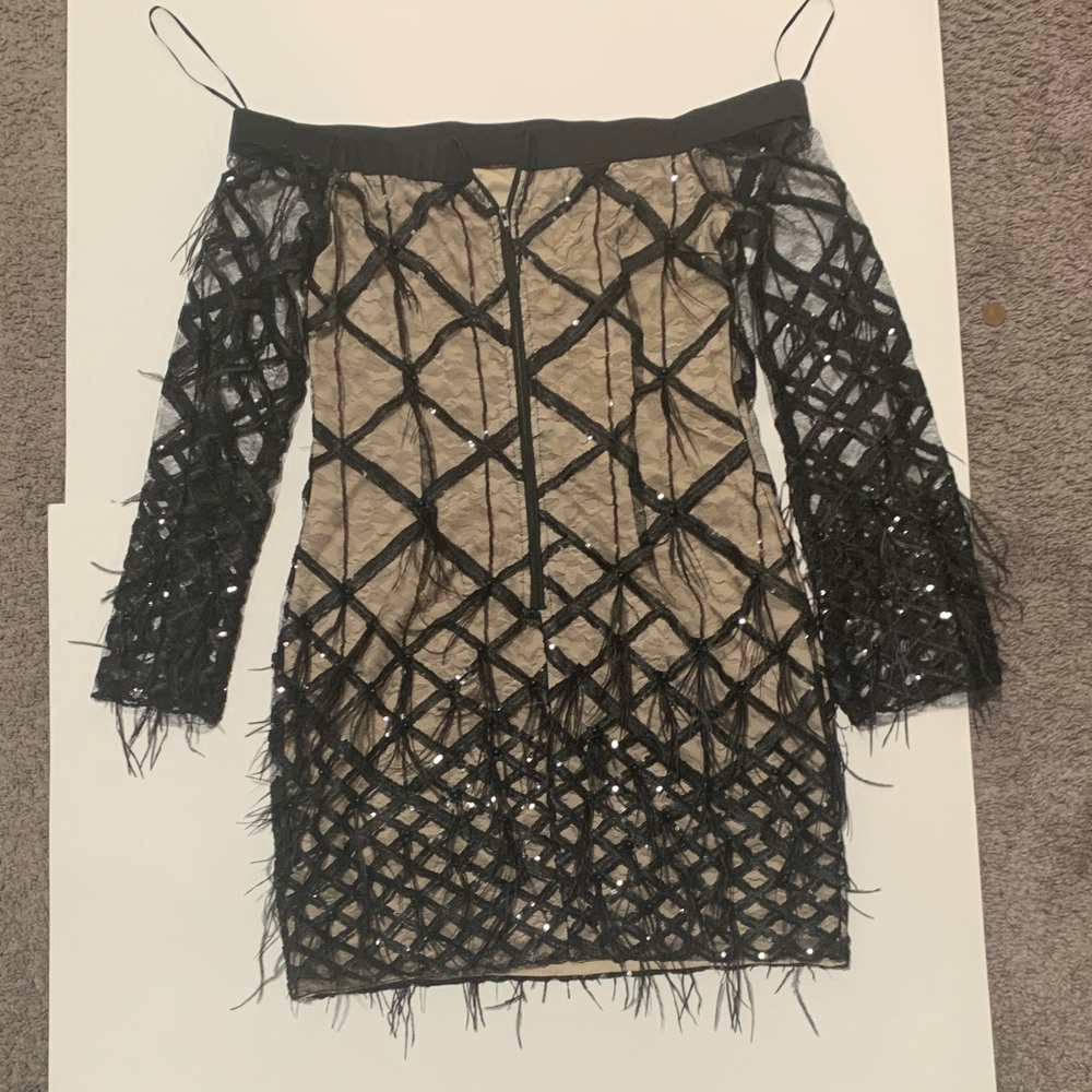 Banjul Black and Tan Geometric Long Sleeve Dress